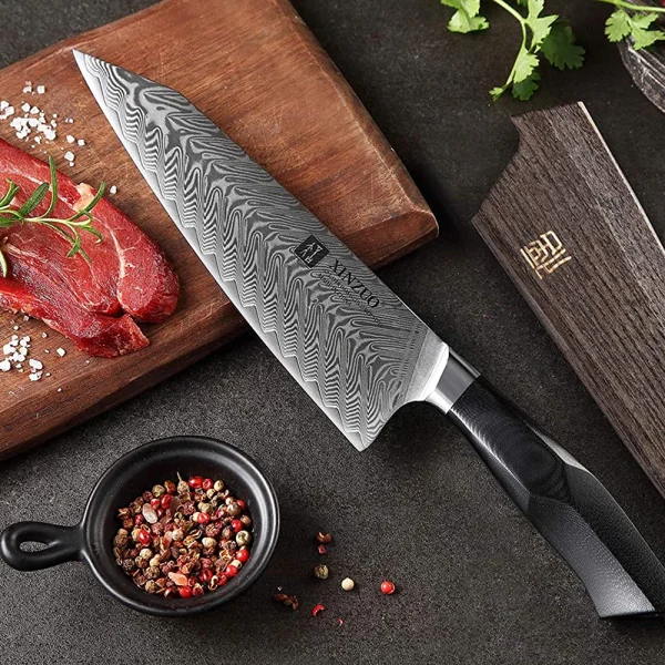 XINZUO | Damascus Steel Chef Knife 8.5" Kiritsuke Kitchen Knife | Professional Forged Gyuto Cooking Knife
