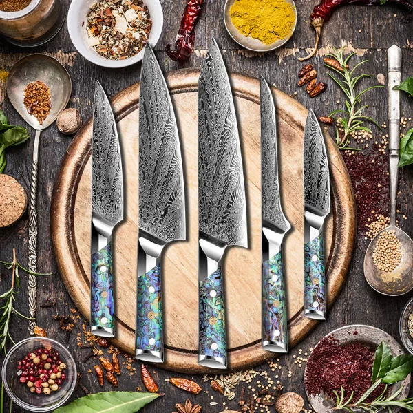 GRANDSHARP | 5 Pcs Damascus Kitchen Knife Set