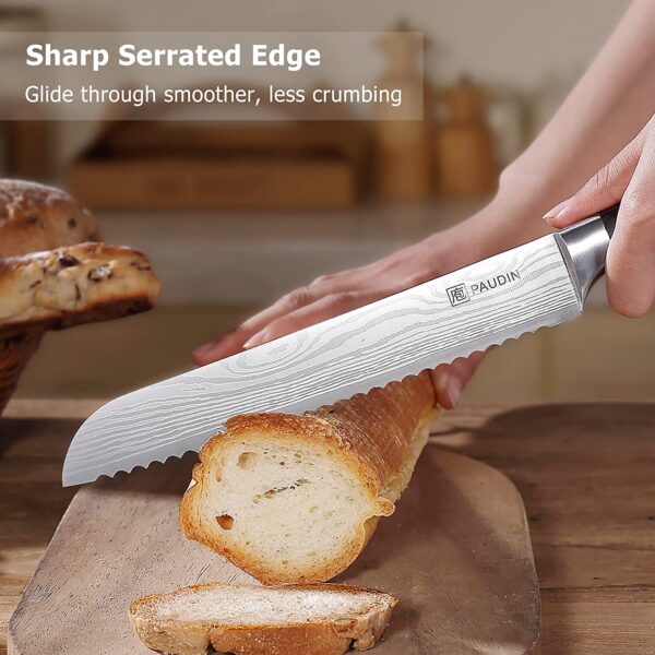 PAUDIN | Bread Knife 8 inch Serrated Knife | Ultra Sharp German High Carbon Stainless Steel Bread Cutting Knife for Homemade Bread