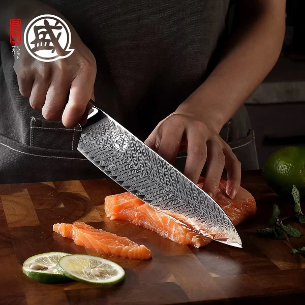 MITSUMOTO SAKARI | 8.5" Japanese Damascus Chef Knife, Nanmu Handle