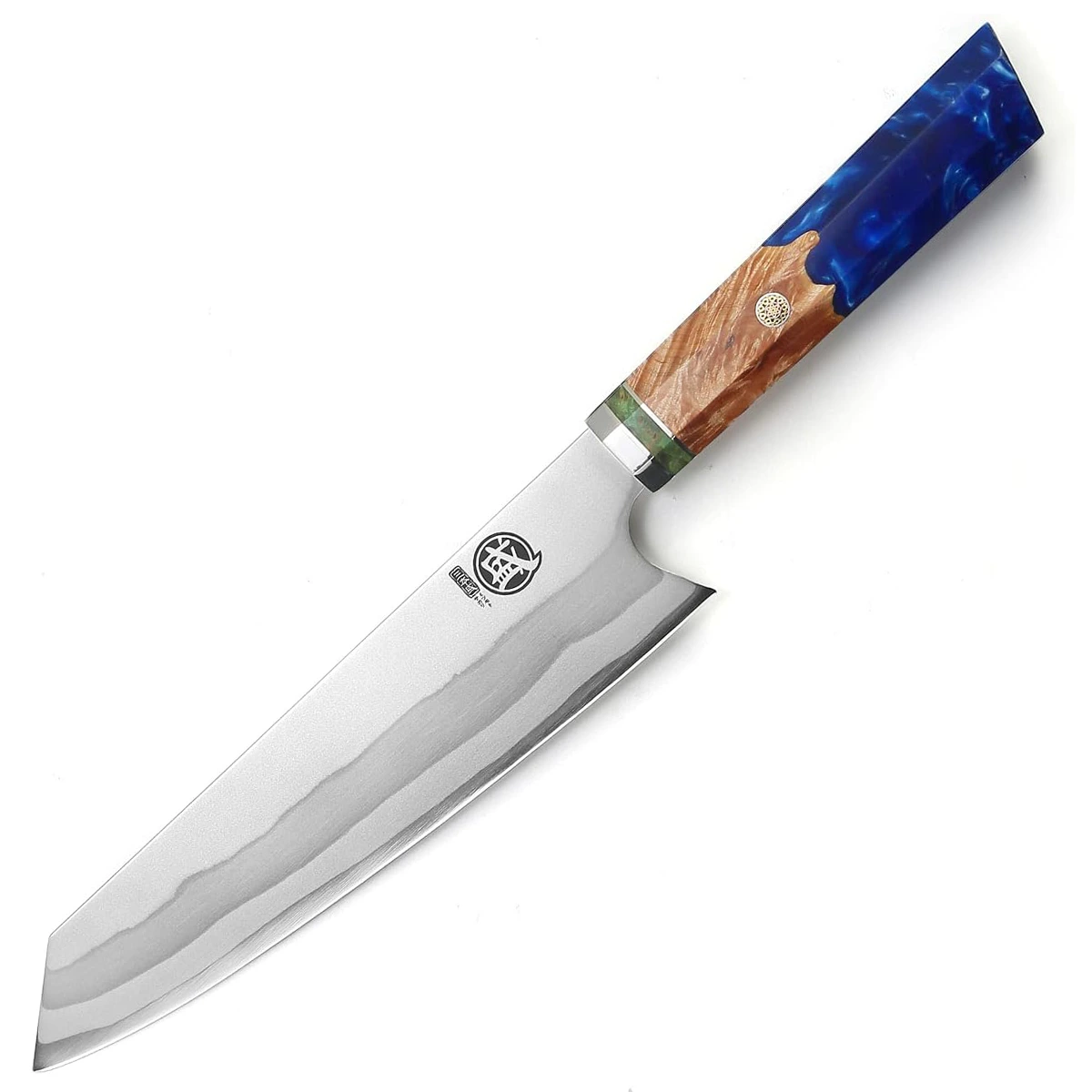 MITSUMOTO SAKARI | 8" Damascus Japanese Kiritsuke Chef Knife, Gall Wood Painted Burl Handle - Image 3