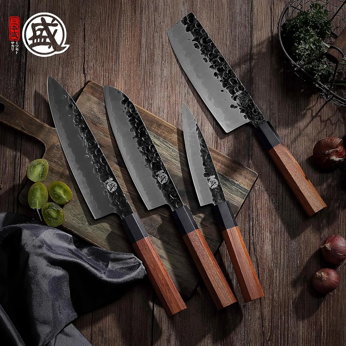 MITSUMOTO SAKARI | Japanese Chef's Knife Set 4 Pcs, Rosewood Handle