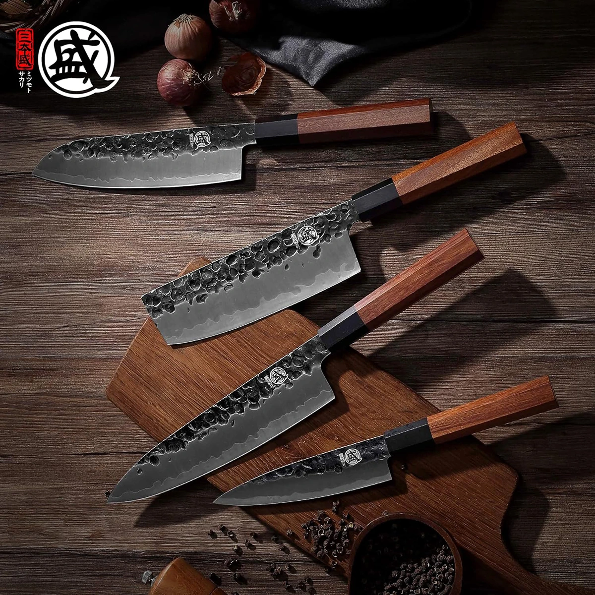 MITSUMOTO SAKARI | Japanese Chef's Knife Set 4 Pcs, Rosewood Handle - Image 3