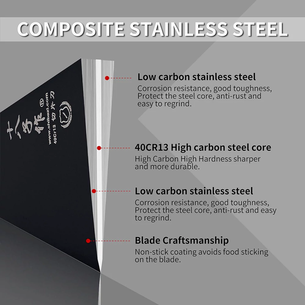 SHI BA ZI ZUO | Meat Cleaver Knife Vegetable Cleavers Stainless Steel Slicer Cleaver - Image 4