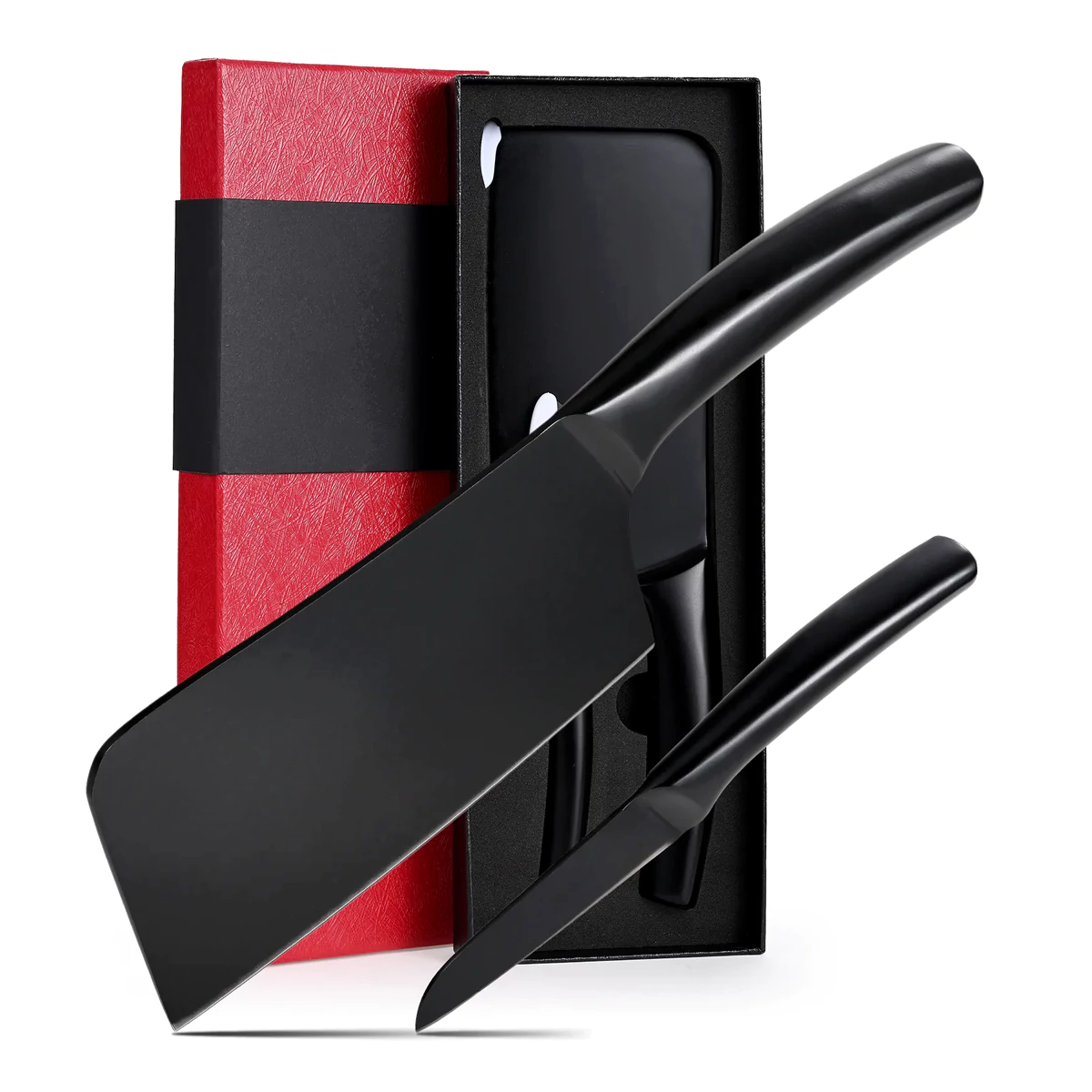 SHI BA ZI ZUO | Chopping Knife and Fruit Knife, Black Ti Coating Kitchen Knife Set - Image 2