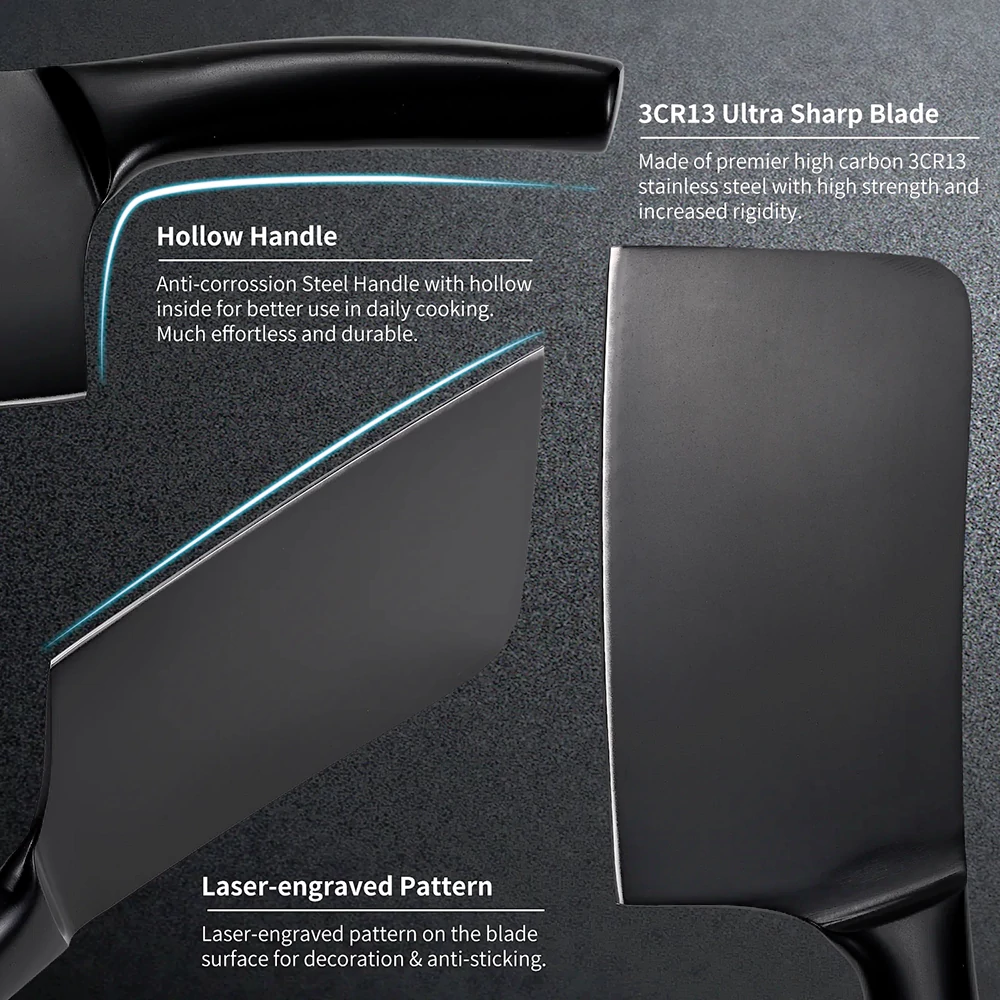 SHI BA ZI ZUO | Chopping Knife and Fruit Knife, Black Ti Coating Kitchen Knife Set - Image 3