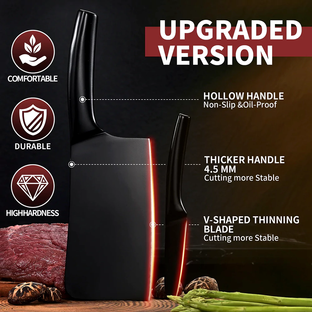 SHI BA ZI ZUO | Chopping Knife and Fruit Knife, Black Ti Coating Kitchen Knife Set - Image 5