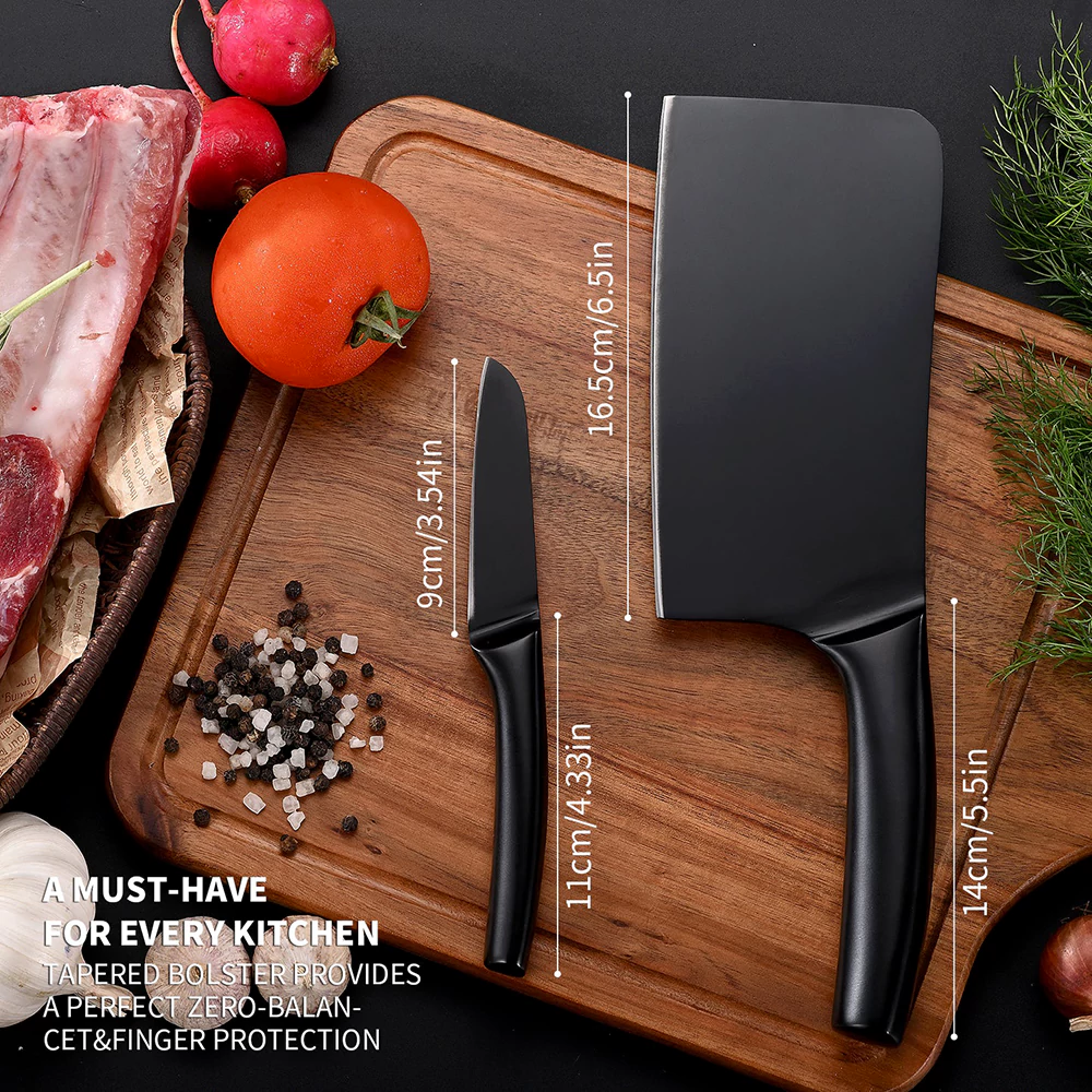 SHI BA ZI ZUO | Chopping Knife and Fruit Knife, Black Ti Coating Kitchen Knife Set - Image 8